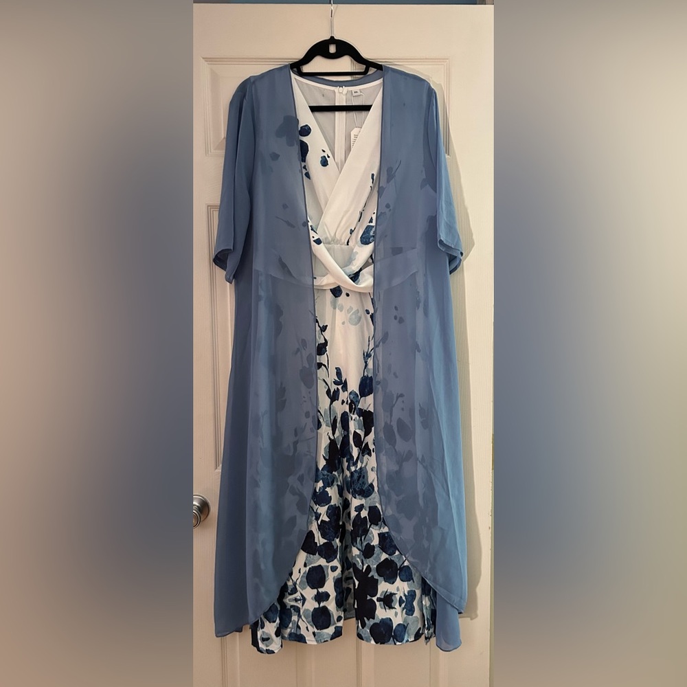 ENXYI Women’s Floral Two Piece MIDI Dress with Thin Jacket